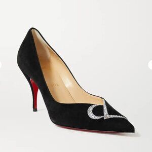 NWB CHRISTIAN LOUBOUTIN CL 80 Swarovski crystal-embellished suede pumps